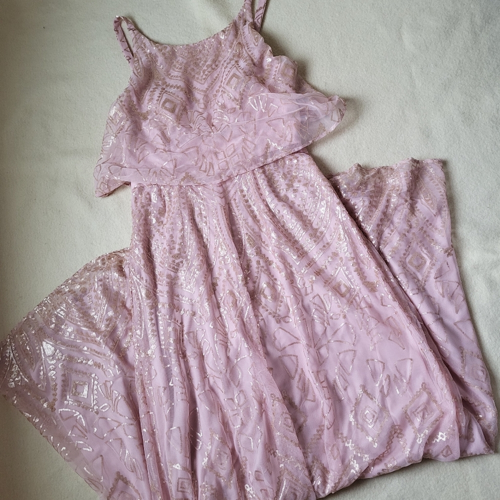 NWT Vintage 90's Pink Formal Maxi Dress Women's Size 12 Rose Gold Sequin Morilee